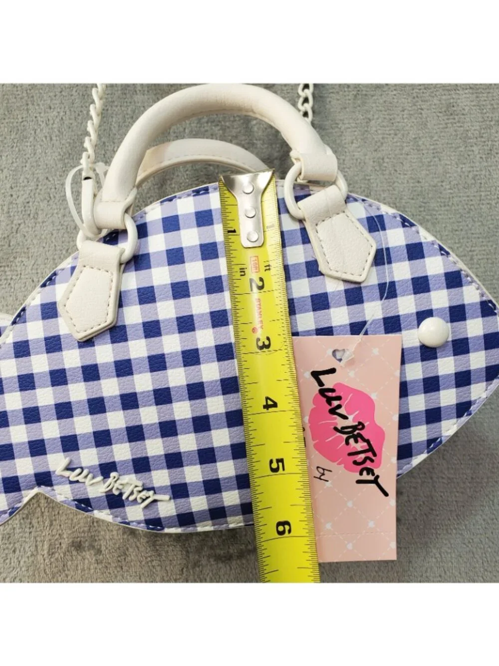 Betsey Johnson Crossbody Bag Fish Blue Gingham Nautical Kitsch Resort Beach Cruz